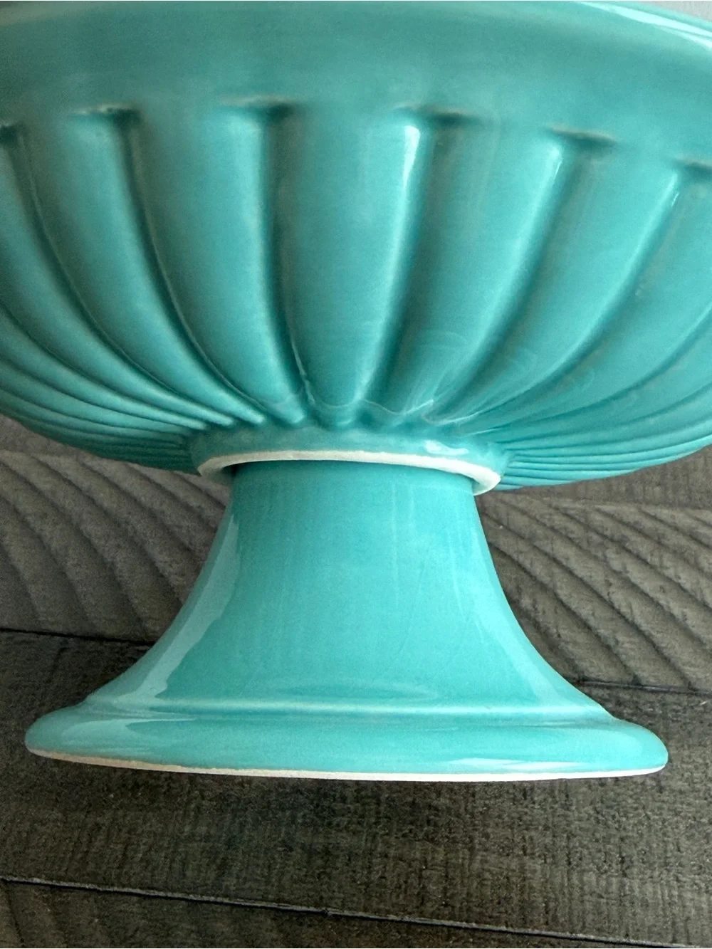 Vintage Italian Turquoise Majolica Compote | Pedestal Fruit Bowl